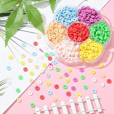 1302Pcs 7 Colors Flat Round Handmade Polymer Clay Beads CLAY-CJ0001-72-1