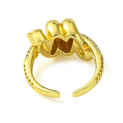 Brass Micro Pave Cubic Zirconia Open Cuff Ring RJEW-K256-10G-1