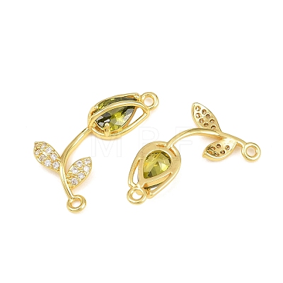 Rack Plating Brass Micro Pave Clear Cubic Zirconia Flower Connertor Charms KK-Z043-03F-1