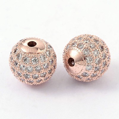 Round Brass Micro Pave Cubic Zirconia Beads ZIRC-D003-2-1