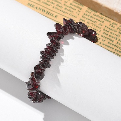 Chips Natural Garnet Beaded Stretch Bracelets BJEW-JB01826-09-1