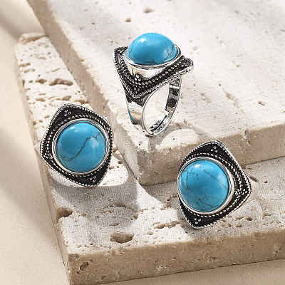 Synthetic Turquoise Adjustable Rings G-P560-03AS-11-1