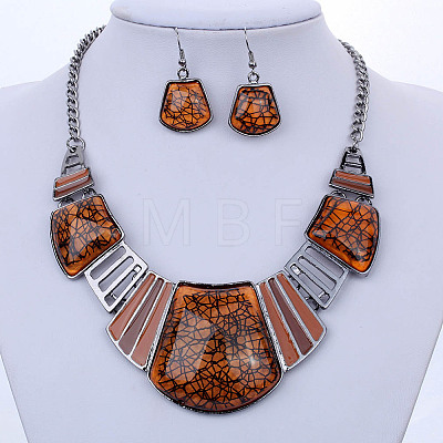 Trapezoid Alloy Resin Pendant Necklaces & Dangle Earrings Sets FS-WG8D8C4-02-1