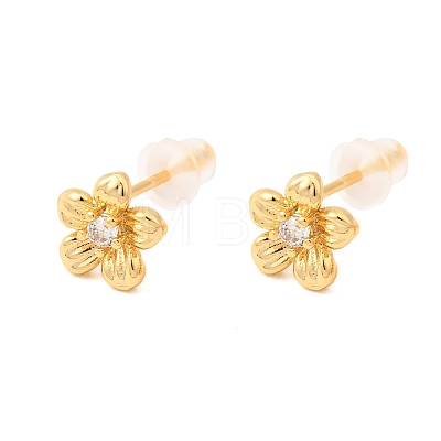 Brass Micro Pave Clear Cubic Zirconia Flower Stud Earrings EJEW-C158-17B-G-1