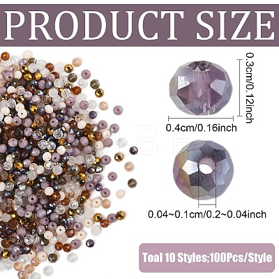 1000Pcs 10 Colors Electroplate Transparent Glass Beads EGLA-YW0005-72A-1