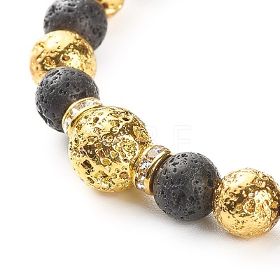 Electroplated Natural Lava Rock Round Beads Essential Oil Anxiety Aromatherapy Bracelets BJEW-JB06923-1