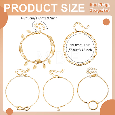 2Bags 10Pcs Iron & Alloy & Plastic Pearl Anklets & Charm Anklets for Women AJEW-HY0002-65B-1