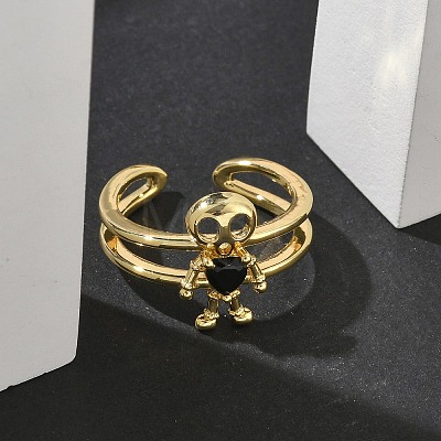 Brass Micro Pave Cubic Zirconia Cuff Rings RJEW-G364-03G-01-1