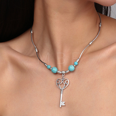 Alloy with Synthetic Turquoise Pendant Necklaces FS-WG9418F-01-1
