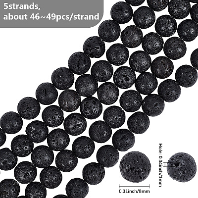 5 Strands Natural Lava Rock Round Beads Strands G-LT0001-02B-02-1
