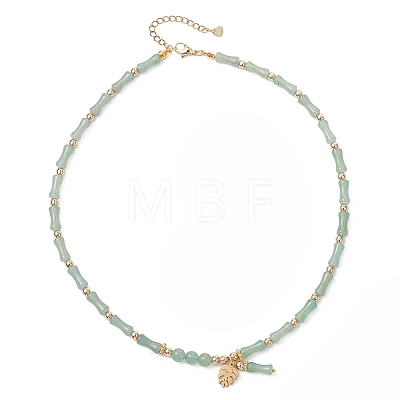Natural Green Aventurine & Synthetic Non-magnetic Hematite Bamboo Joint Beaded Necklaces NJEW-JN05725-02-1