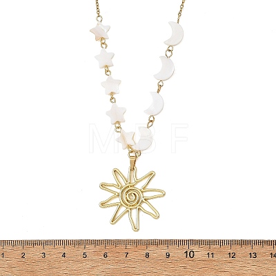 Alloy Sun Pendant 304 Stainless Steel Cable Chain Necklaces for Women NJEW-JN06696-1