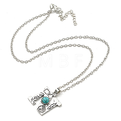 Letter A~Z Antique Silver Plated Alloy with Synthetic Turquoise Pendant Necklaces NJEW-G080-01N-1