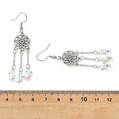 Glass Teardrop Tassel Chandelier Earrings EJEW-JE07177-1