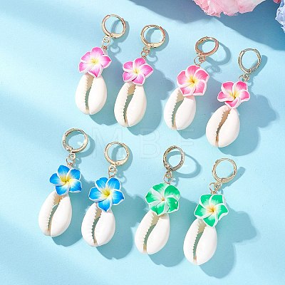 Polymer Clay 3D Flower Hoop Earrings EJEW-JE06968-1