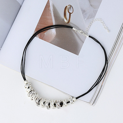 Brass and Iron Multi Ring Pendant Black Waxed Cord Necklaces for Women FS-WG5AD10-02-1