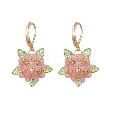 Valentine's Day Flower Natural Malaysian Jade & Glass Seed Beaded Leverback Earrings EJEW-MZ00700-01-1