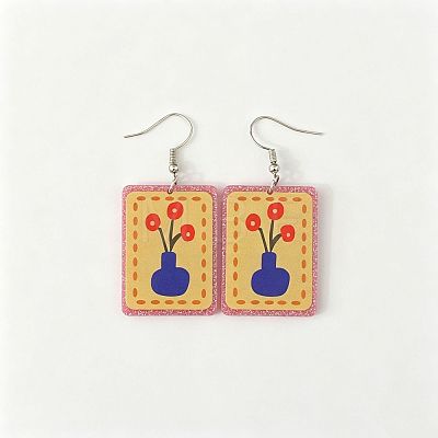 Acrylic Glitter Powder Dangle Earrings for Women WGA022A-06-1