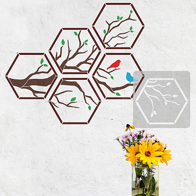 6Pcs 6 Styles Hexagon PET Hollow Out Drawing Painting Stencils DIY-WH0394-0028-1