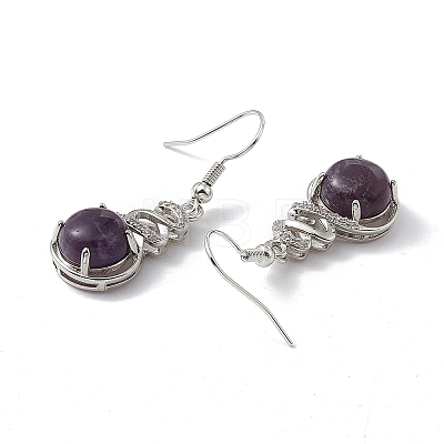 Natural Amethyst Gourd Dangle Earrings with Crystal Rhinestone EJEW-A092-04P-02-1