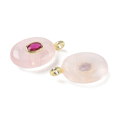 Natural Rose Quartz & Cubic Zirconia Pendants G-Z076-01G-20-1