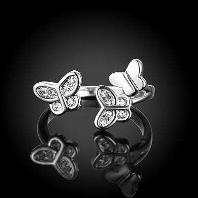 Exquisite Brass Czech Rhinestone Butterfly Cuff Rings RJEW-BB02118-6B-1