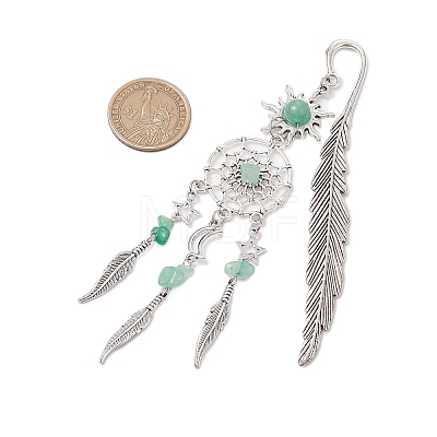 Alloy Sun & Woven Net/Web with Feather Charms Bookmarks AJEW-JK00368-01-1