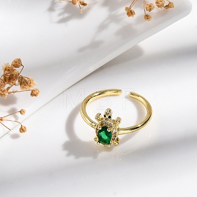 Rack Plating Brass Micro Pave Cubic Zirconia Open Cuff Finger Rings for Women RJEW-M028-93G-1
