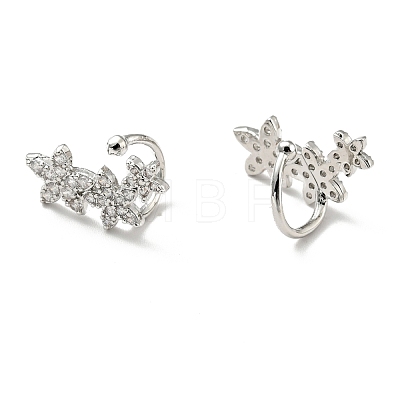 Clear Cubic Zirconia Flower Cuff Earrings EJEW-G295-17P-1