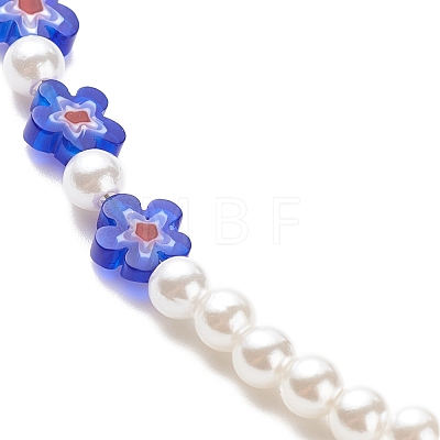 Plastic Imitation Pearl & Millefiori Glass Beaded Necklace for Women NJEW-JN03916-1