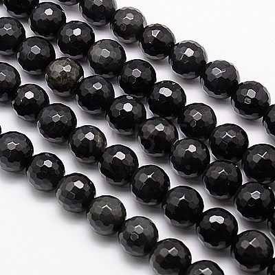 Natural Obsidian Beads Strands G-G549-6mm-02-1