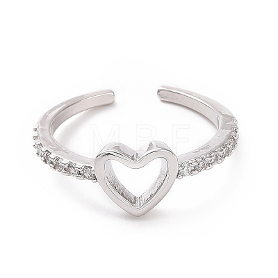Clear Cubic Zirconia Hollow Out Heart Open Cuff Ring RJEW-I094-04P-1