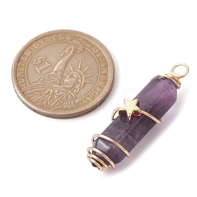 3Pcs 3 Styles Natural Amethyst Copper Wire Wrapped Pointed Pendants PALLOY-JF02460-02-1