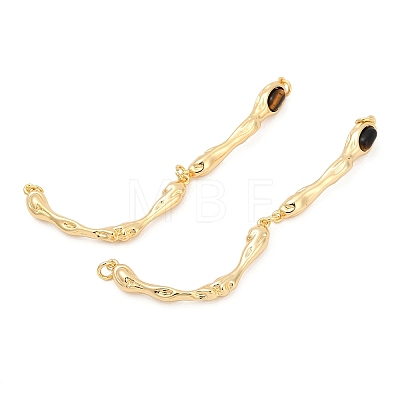 Brass Pave Natural Tiger Eye Curved Bar Connector Charms KK-P302-08G-1