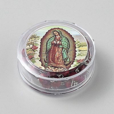 Religious Rondelle Resin Rosary Bead Necklaces NJEW-WH0013-72A-1