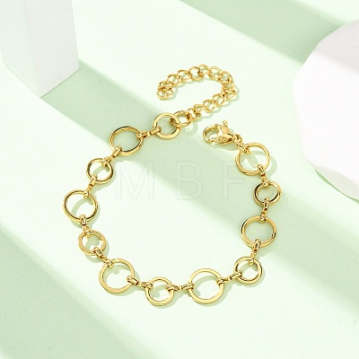 304 Stainless Steel Round Ring Link Chain Bracelets for Women BJEW-F536-01G-1