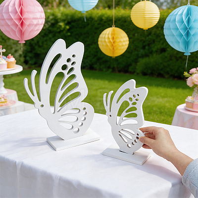 2Pcs Butterfly Wood Sculpture Display Decorations DJEW-WH0053-78-1