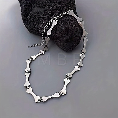 304 Stainless Steel Dog Bone Link Chain Necklaces for Women WGFA9DF-02-1