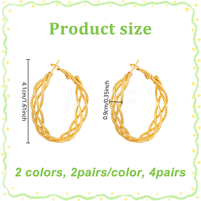 4 Pairs 2 Colors Iron Twist Hoop Earrings EJEW-HY0001-59-1