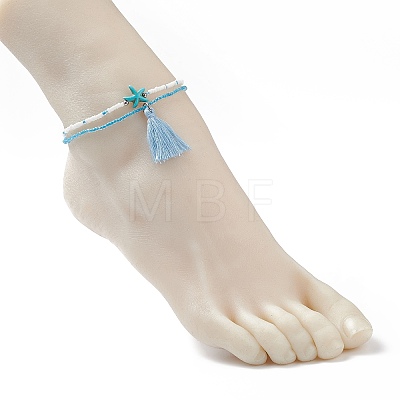 Glass Anklets Set AJEW-AN00508-1