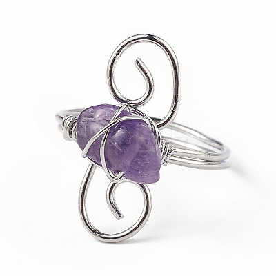 Natural Amethyst Chips with Vortex Finger Ring RJEW-L082-02P-04-1