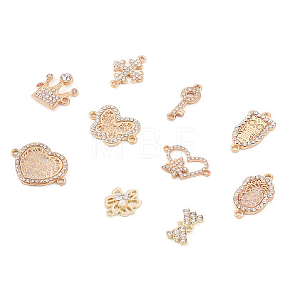 Beadthoven 20Pcs 10 Style Alloy Crystal Rhinestone Links Connectors PALLOY-BT0002-09-1