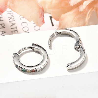 304 Stainless Steel Micro Pave Cubic Zirconia Huggie Hoop Earrings EJEW-C096-01I-P-1