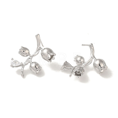 Brass with Clear Cubic Zirconia Stud Earring Findings KK-G499-03P-1