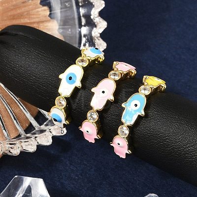 Brass Micro Pave Clear Cubic Zirconia Enamel Cuff Rings for Women RJEW-L113-038G-1