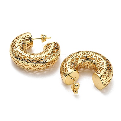 C-Shaped with Coin Pattern Stud Earrings EJEW-G355-06G-1