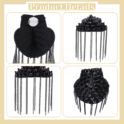 2Pcs Felt & CCB Plastic & Alloy & Iron Curb Chain Tassel Rivet Epaulettes AJEW-WR0003-79-1