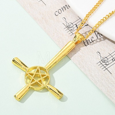 Upside Down Cross & Star Alloy Pendant Pendant Twisted Chain Necklaces for Women NJEW-NH0001-03G-1