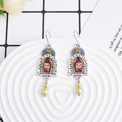 Arch with Owl Dangle Earrings with Enamel JE1084A-1