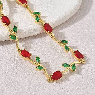 Brass Glass Flower Link Chain Bracelets KK-CBA7DFA-01G-09-1